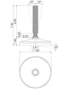 Machine foot HXT150-UNC 1 x 6, AISI 304, Black NBR 2