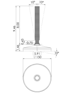 Machine foot HXT150-UNC 1 x 8, AISI 304, Black NBR 2