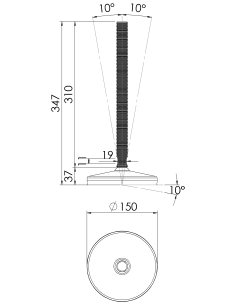 Machine foot HXT150-M24 x 310, AISI 304, Black NBR 2