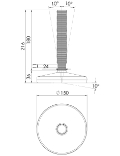 Machine foot HXT150-M30 x 180, AISI 304, Black NBR 2