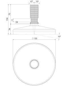 Machine foot HXT150-M30 x 70, AISI 304, Black NBR 2