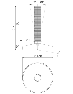 Machine foot HXT150-M36 x 180, AISI 304, Black NBR 2