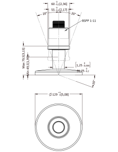 Support bolt KTSBX130-BSPP 1-11 x79.50 / 49.50, AISI 304, Solid 2