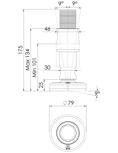 Machine foot XHG80-M36 x 150/88-M36 x 50, AISI 304, Black NBR 2