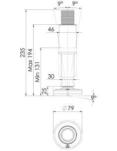 Machine foot XHG80-M36 x 210/118-M36 x 80, AISI 304, Black NBR 2