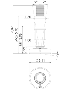 Machine foot XHG80-UNC 1 1/4 x 5,90/3,50-UNC 1 1/4 x 2, AISI 304, Black NBR 2