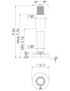 Machine foot XHG80-UNC 1 1/4 x 8,30/4,60-UNC 1 1/4 x 3,10, AISI 304, Black NBR 2