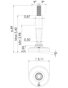 Machine foot XHG80-UNC 5/8 x 5,90/3,30-UNC 5/8 x 2, AISI 304, Black NBR 2