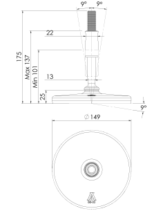 Machine foot XHG150-M16 x 150/85-M16 x 50, AISI 304, Black NBR 2