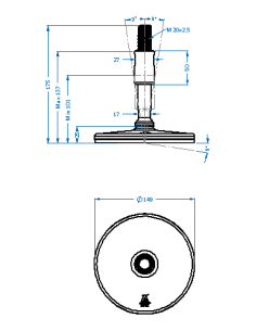 Machine foot XHG150-M20 x 150/85-M20 x 50, AISI 304, Black NBR 2