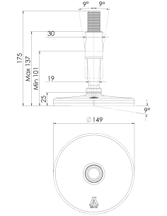 Machine foot XHG150-M24 x 150/85-M24 x 50, AISI 304, Black NBR 2