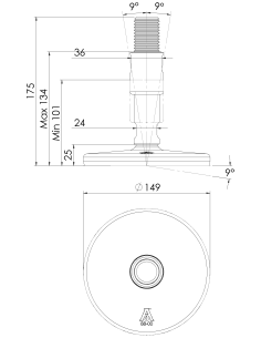 Machine foot XHG150-M30 x 150/88-M30 x 50, AISI 304, Black NBR 2