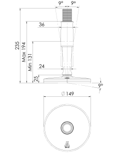 Machine foot XHG150-M30 x 210/118-M30 x 80, AISI 304, Black NBR 2