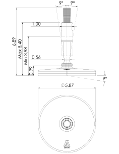 Machine foot XHG150-UNC 3/4 x 5,90/3,30-UNC 3/4 x 2, AISI 304, Black NBR 2