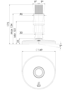 Machine foot XHG150-M36 x 150/88-M36 x 50, AISI 304, Black NBR 2