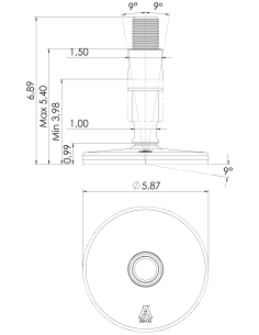 Machine foot XHG150-UNC 1 1/4 x 5,90/3,50-UNC 1 1/4 x 2, AISI 304, Black NBR 2
