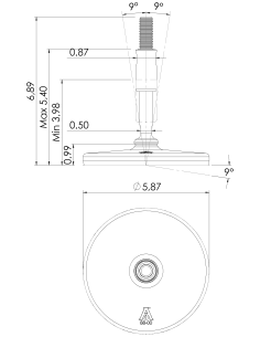 Machine foot XHG150-UNC 5/8 x 5,90/3,30-UNC 5/8 x 2, AISI 304, Black NBR 2