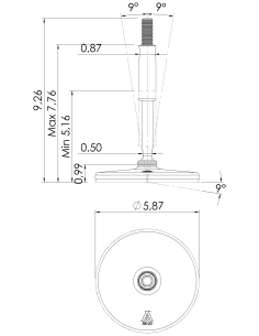 Machine foot XHG150-UNC 5/8 x 8,30/4,50-UNC 5/8 x 3,10, AISI 304, Black NBR 2