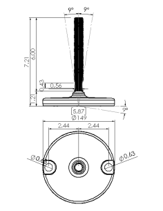 Machine foot HJ-AS150-UNC 3/4 x 6, AISI 304, Black NBR, 2 fixations 2