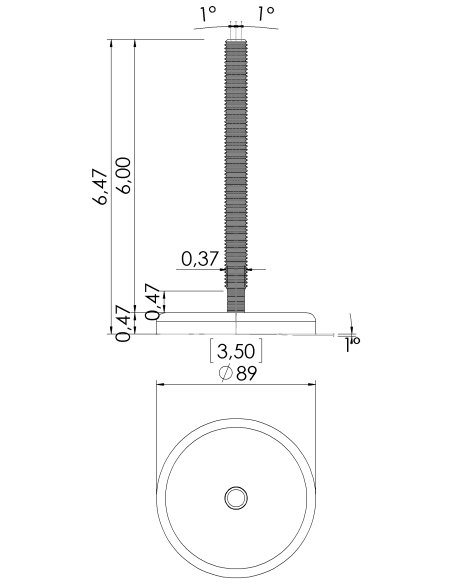 Machine foot G90-UNC 1/2 x 6, AISI 304