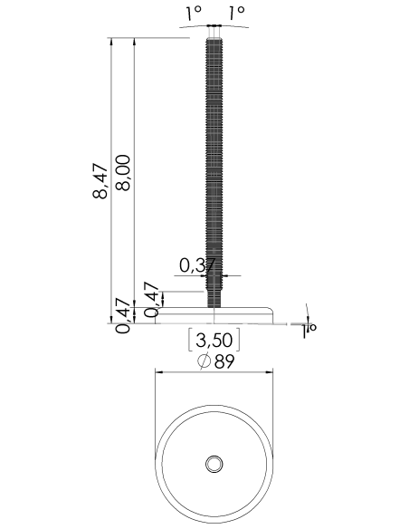 Machine foot G90-UNC 1/2 x 8, AISI 304