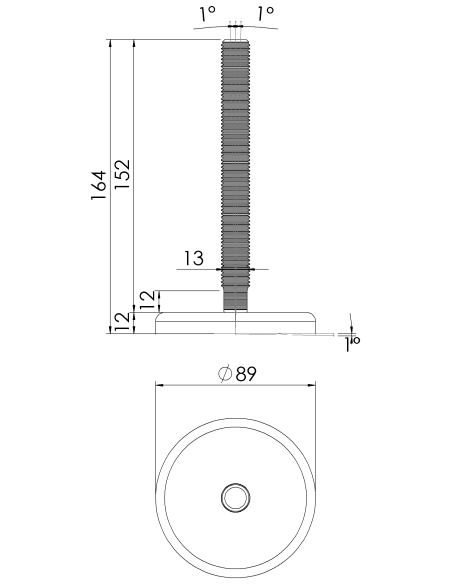 Machine foot G90-M16 x 150, AISI 304
