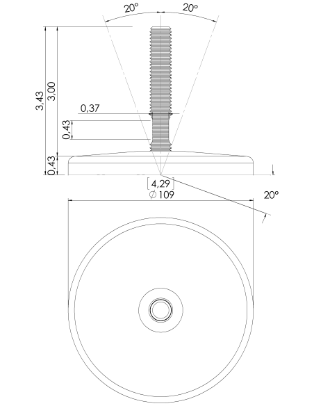 Machine foot KT110-UNC 1/2 x 3, AISI 304