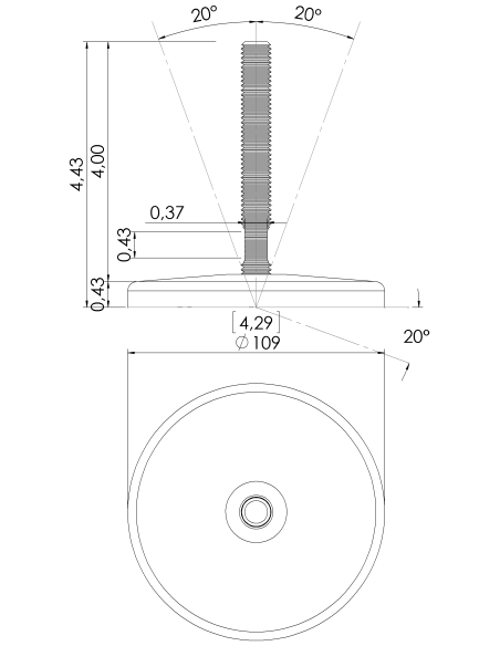 Machine foot KT110-UNC 1/2 x 4, AISI 304