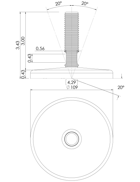 Machine foot KT110-UNC 3/4 x 3, AISI 304