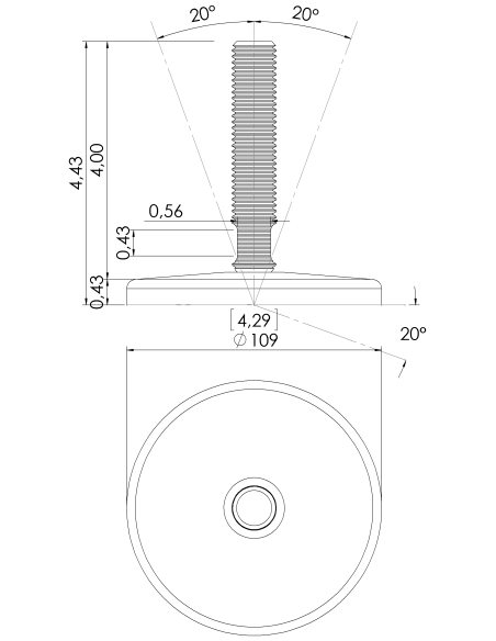 Machine foot KT110-UNC 3/4 x 4, AISI 304