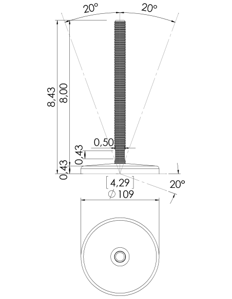 Machine foot KT110-UNC 5/8 x 8, AISI 304