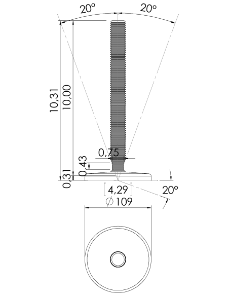 Machine foot KT110-UNC 1 x 10, AISI 304