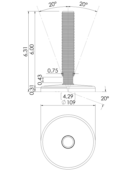Machine foot KT110-UNC 1 x 6, AISI 304