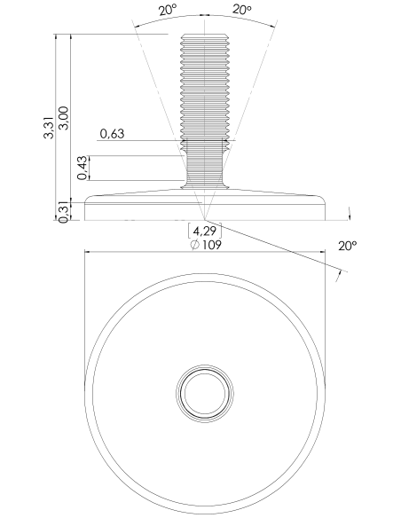 Machine foot KT110-UNC 7/8 x 3, AISI 304