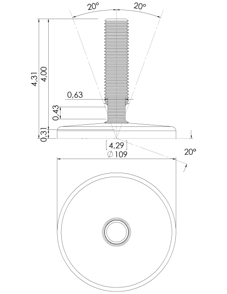 Machine foot KT110-UNC 7/8 x 4, AISI 304