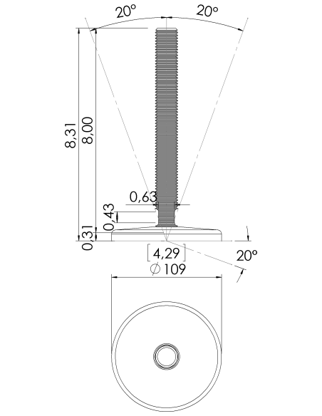Machine foot KT110-UNC 7/8 x 8, AISI 304