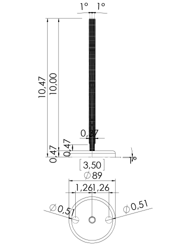 Machine foot J90-UNC 1/2 x 10, AISI 304, 2 fixations