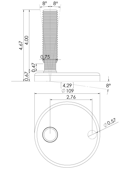Machine foot KCF110-UNC 1 x 4, AISI 304, 1 fixation