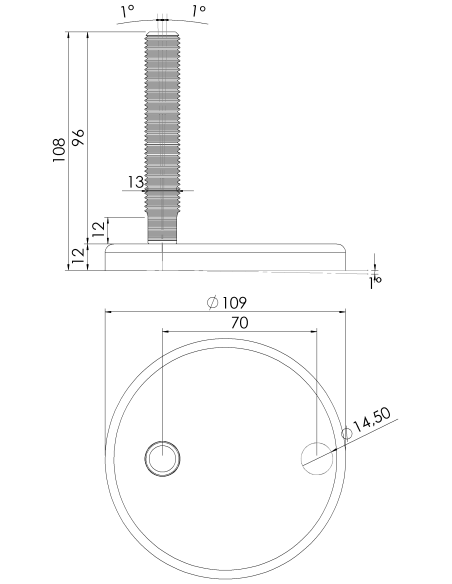 Machine foot CF110-M16 x 100, AISI 304, 1 fixation