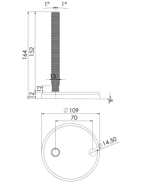 Machine foot CF110-M16 x 150, AISI 304, 1 fixation