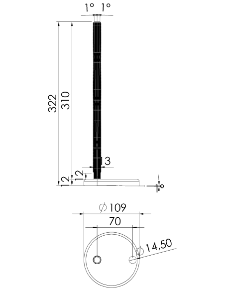 Machine foot CF110-M16 x 310, AISI 304, 1 fixation