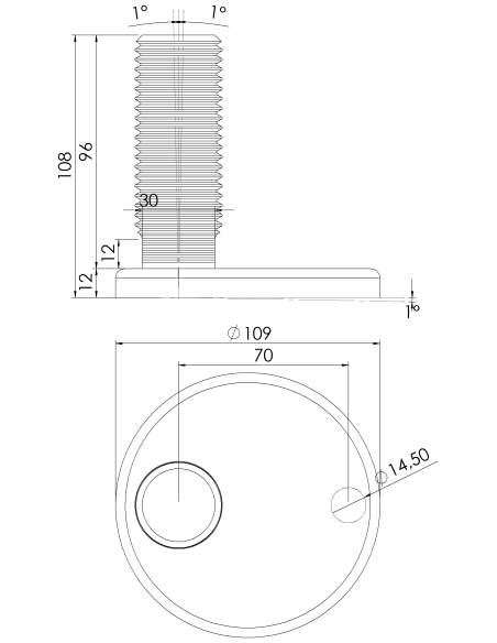 Machine foot CF110-M36 x 100, AISI 304, 1 fixation