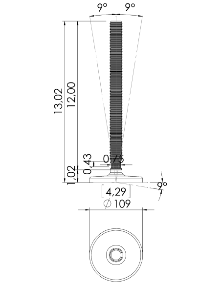 Machine foot HG110-UNC 1 x 12, AISI 304