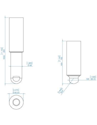 Weld mount BTX OD 2,38"x282/182, AISI 304