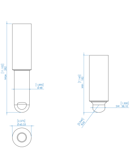 Weld mount BTX OD 2,38"x282/182, AISI 304