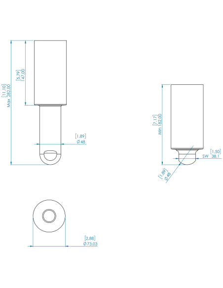 Weld mount BTX OD 2,88"x282/182, AISI 304