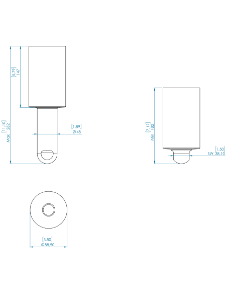 Weld mount BTX OD 3,50"x282/182, AISI 304