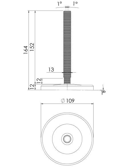 Machine foot G110-M16 x 150, AISI 304