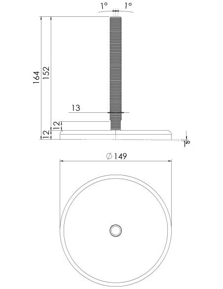 Machine foot G150-M16 x 150, AISI 304