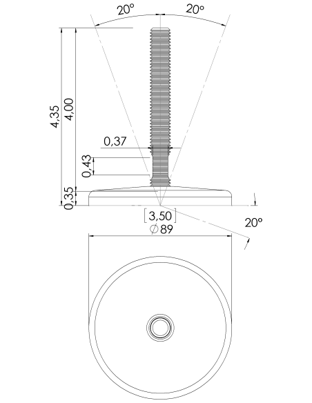 Machine foot KT90-UNC 1/2 x 4, AISI 304